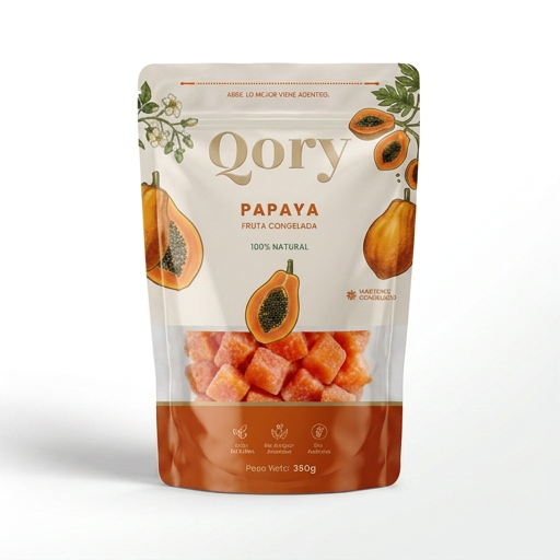 Papaya congelada en trozos Qory, empaque retail 350 g